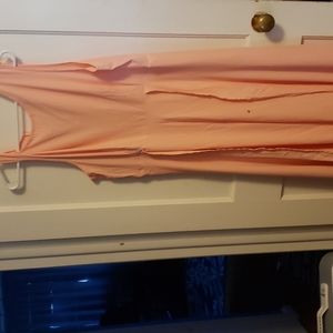 Peach jumpsuit in the front dress in the back zips up